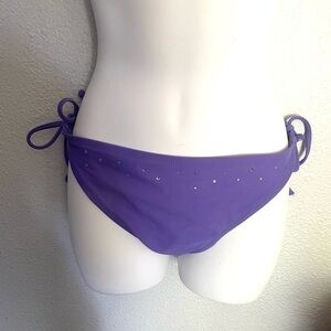 XHILARATION purple shirred rhinestone Studded Side-Tie High Leg Bikini Bottom-XL